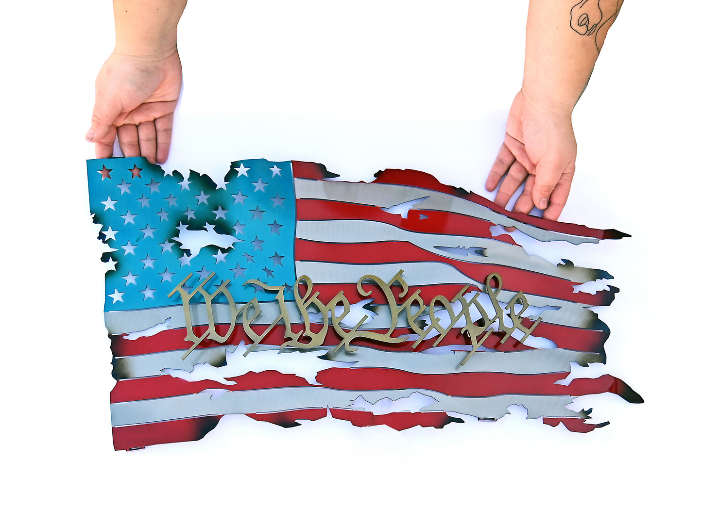 We The People Battle Worn Metal Flag