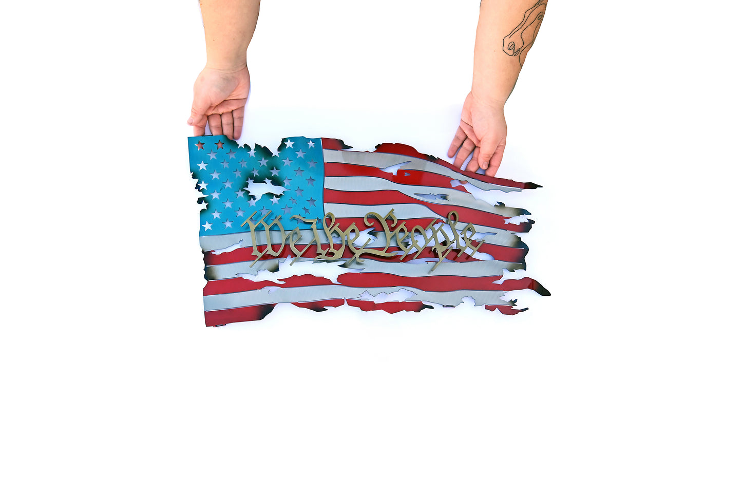 We The People Battle Worn Metal Flag
