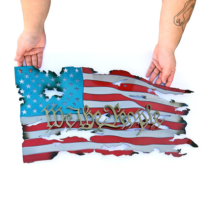 We The People Battle Worn Metal Flag