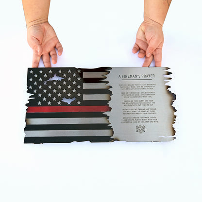 Fireman's Prayer Thin Red Line American Flag – Metal Wall Art