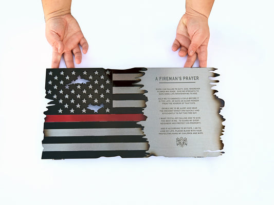 Fireman's Prayer Thin Red Line American Flag – Metal Wall Art