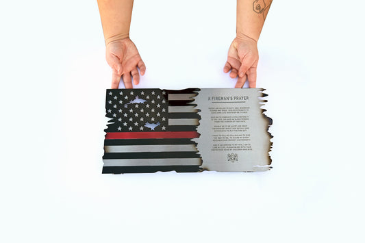 Fireman's Prayer Thin Red Line American Flag – Metal Wall Art