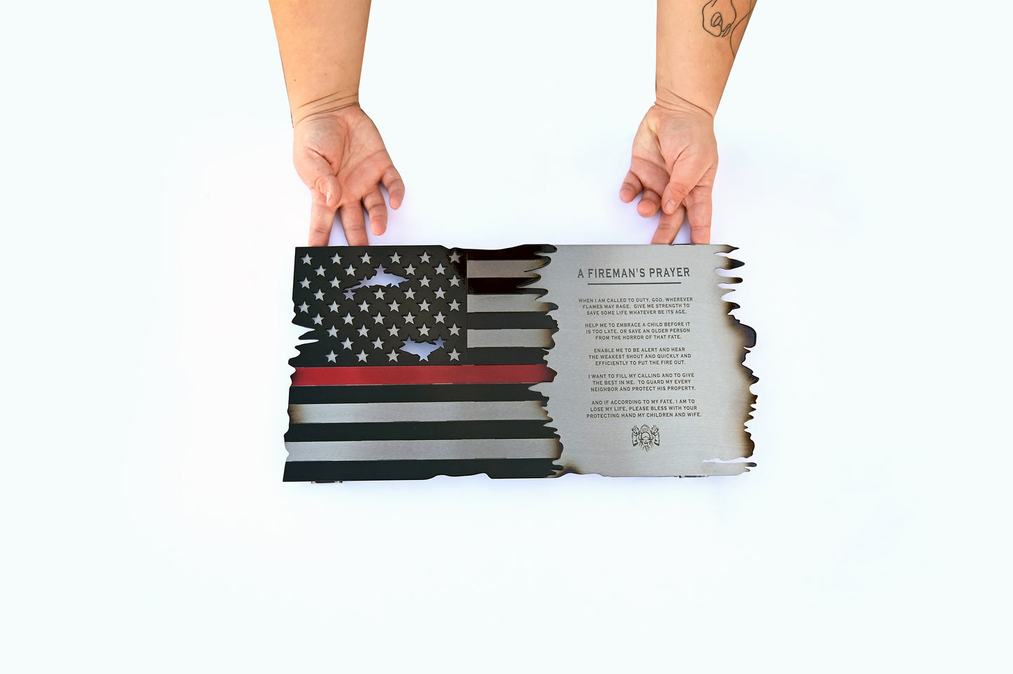 Fireman's Prayer Thin Red Line American Flag – Metal Wall Art