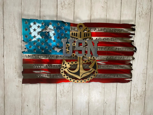 Officially Licensed Chief Petty Officer Flag by CnS CnC – Navy Metal Art with Powder-Coated Dimensional Emblem