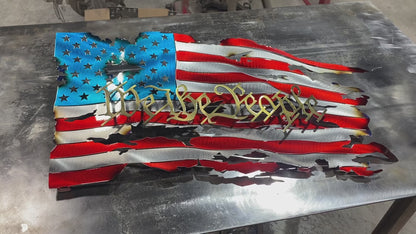 We The People Battle Worn Metal Flag