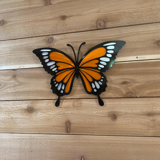 Handcrafted metal butterfly wall decor made from powder coated American steel