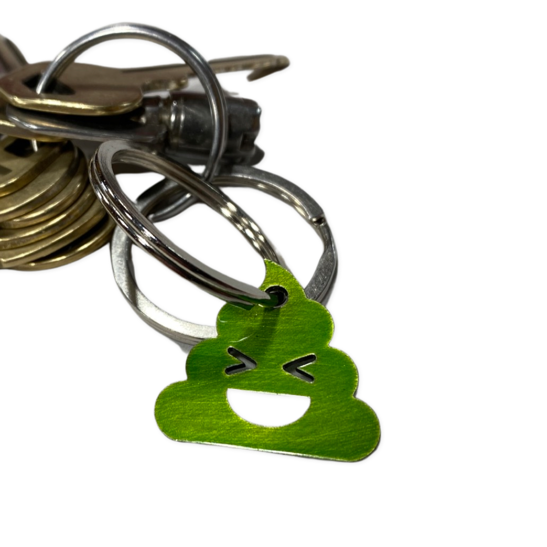 Metal poo-shaped keychain available in multiple colors and sizes

