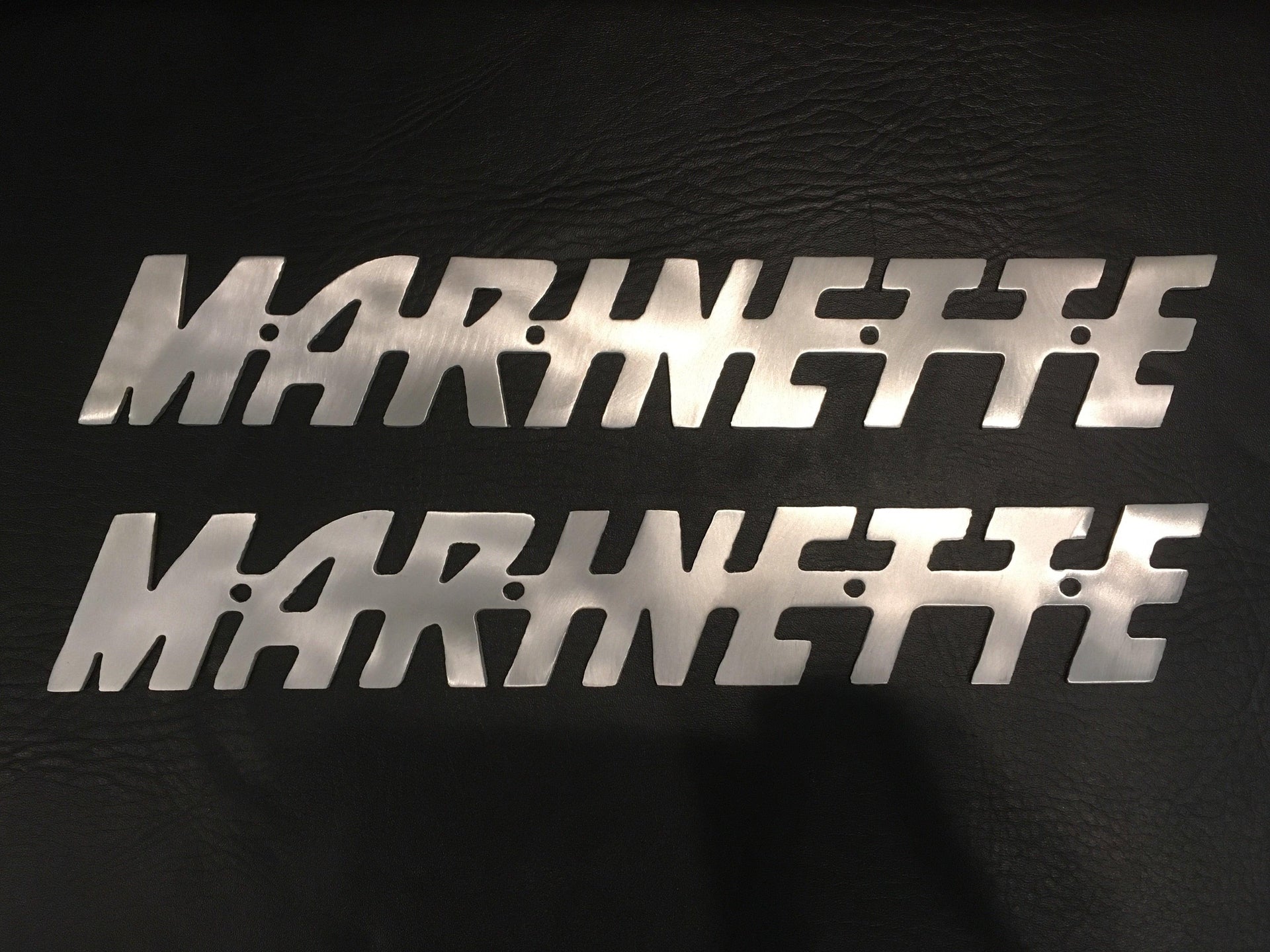 Marinette Boat Logo – Brushed Aluminum- Set of 2