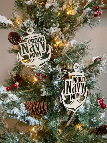 Proud Navy Mom wooden ornament