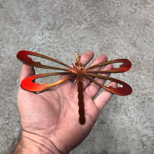 Metal Dragonfly, handcrafted from American steel with a precision-cut design and powder-coated finish, perfect for garden or home decor by CnS CnC.