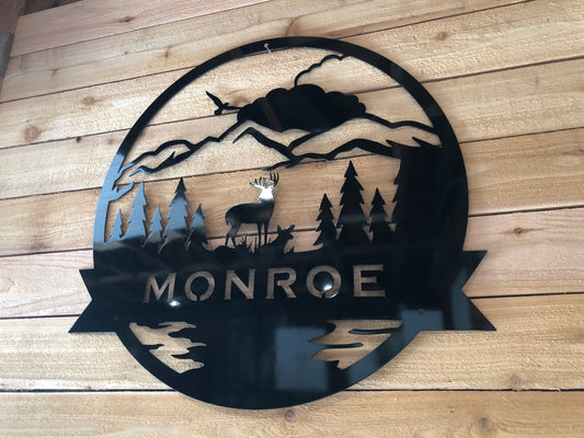 Nature-Themed Family Monogram, handcrafted metal sign personalized with a last name and animal silhouette, made from marine-grade aluminum by CnS CnC.

