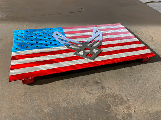 USAF Mini Flag, handcrafted aluminum Air Force tribute with a powder-coated finish for durability, made by CnS CnC.