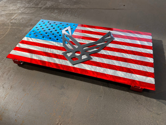 USAF Mini Flag, handcrafted aluminum Air Force tribute with a powder-coated finish for durability, made by CnS CnC.