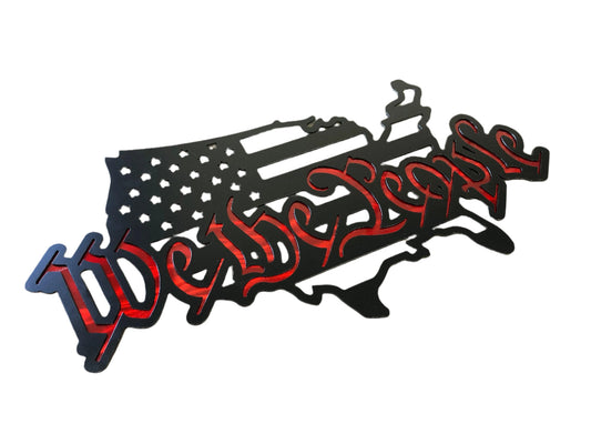 We The People United States Metal Flag, CNC cut from 14-gauge steel with a two-layered powder-coated design for a dimensional look.